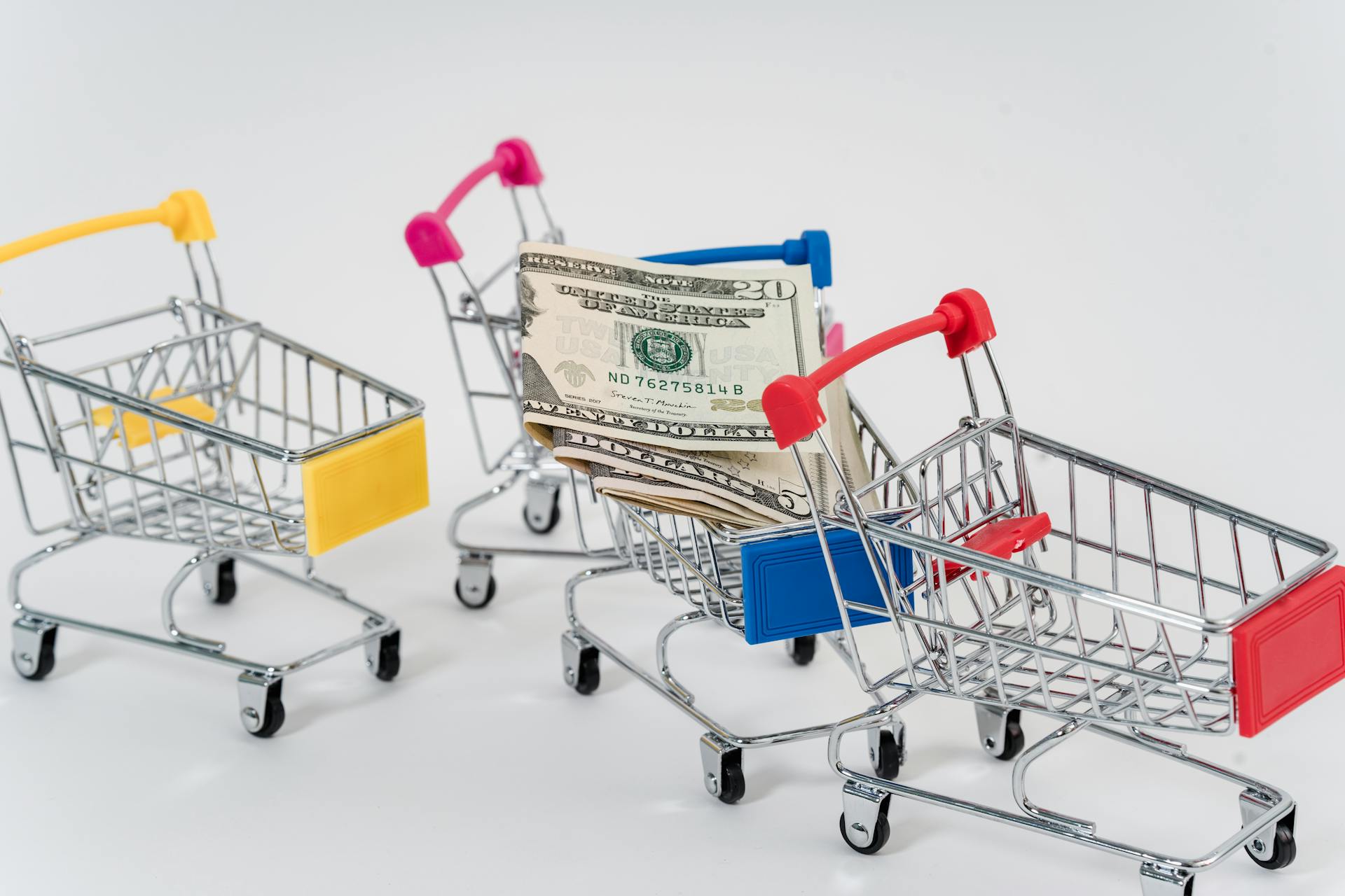 shopping carts with money